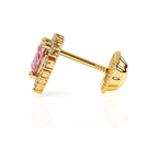 Joyful Heart, Pink/Clear Pavé CZ Stud Earrings - Solid 14K Gold, Screw Back, for Babies & Children