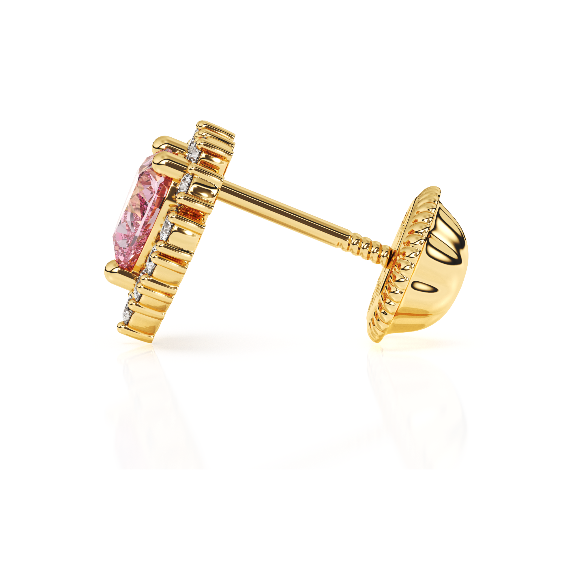 Joyful Heart, Pink/Clear Pavé CZ Stud Earrings - Solid 14K Gold, Screw Back, for Babies & Children