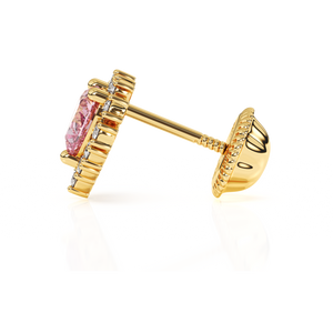 Joyful Heart, Pink/Clear Pavé CZ Stud Earrings - Solid 14K Gold, Screw Back, for Babies & Children