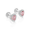 Joyful Heart, Pink/Clear Pavé CZ Stud Earrings - Solid 14K White Gold, Screw Back, for Babies & Children