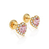 Joyful Heart, Pink/Clear Pavé CZ Stud Earrings - Solid 14K Gold, Screw Back, for Babies & Children