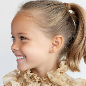 Joyful Heart, Pink/Clear Pavé CZ Stud Earrings - Solid 14K White Gold, Screw Back, for Babies & Children