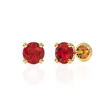 July Birthstone, 4mm Swarovski Crystal Stud Earrings - Solid 14K Gold, Screw Back, for Babies & Children