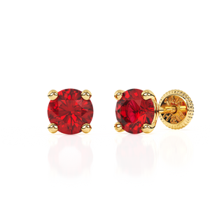 July Birthstone, 4mm Swarovski Crystal Stud Earrings - Solid 14K Gold, Screw Back, for Babies & Children