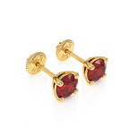 July Birthstone, 4mm Swarovski Crystal Stud Earrings - Solid 14K Gold, Screw Back, for Babies & Children