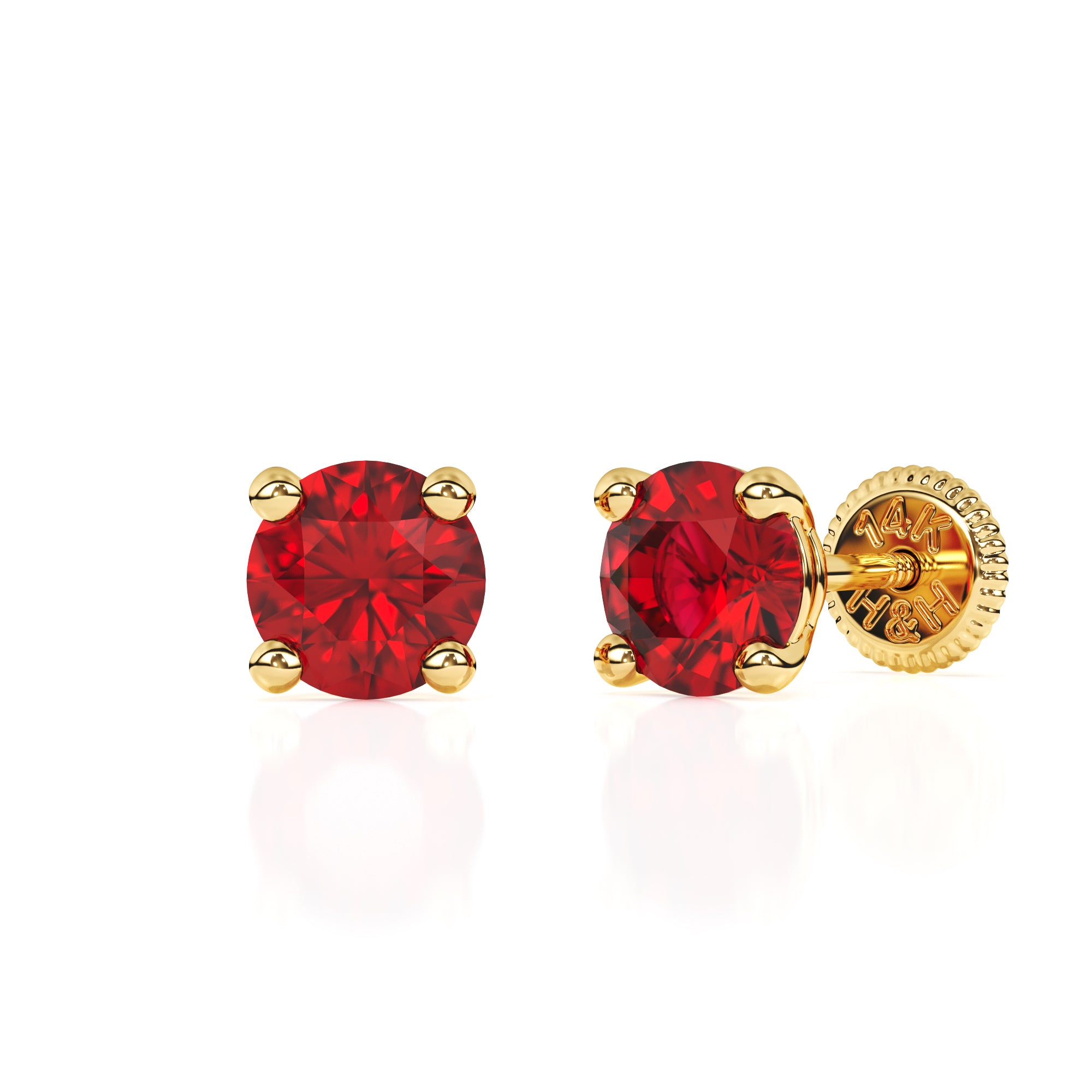 Swarovski July birthstone stud earrings in yellow gold with screwback post.