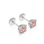 June Birthstone, 4mm Swarovski Crystal Stud Earrings - Solid 14K White Gold, Screw Back, for Babies & Children