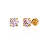 June Birthstone, 4mm Swarovski Crystal Stud Earrings - Solid 14K Gold, Screw Back, for Babies & Children