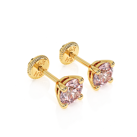 June Birthstone, 4mm Swarovski Crystal Stud Earrings - Solid 14K Gold, Screw Back, for Babies & Children