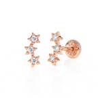 Lucky Stars, Clear CZ Stud Earrings - Solid 14K Rose Gold, Screw Back, for Babies & Children