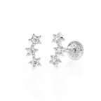 Lucky Stars, Clear CZ Stud Earrings - Solid 14K White Gold, Screw Back, for Babies & Children