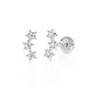 Lucky Stars, Clear CZ Stud Earrings - Solid 14K White Gold, Screw Back, for Babies & Children
