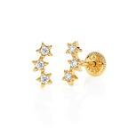 Lucky Stars, Clear CZ Stud Earrings - Solid 14K Gold, Screw Back, for Babies & Children