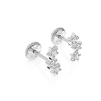 Pendientes Lucky Stars con circonitas transparentes - Oro blanco macizo de 14 quilates, cierre de rosca, para bebés y niños