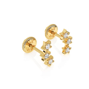 Pendientes de estrella de la suerte con circonita cúbica transparente - Oro macizo de 14 quilates, cierre de rosca, para bebés y niños