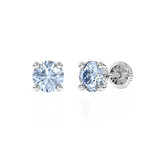 March Birthstone, 4mm Swarovski Crystal Stud Earrings - Solid 14K White Gold, Screw Back, for Babies & Children
