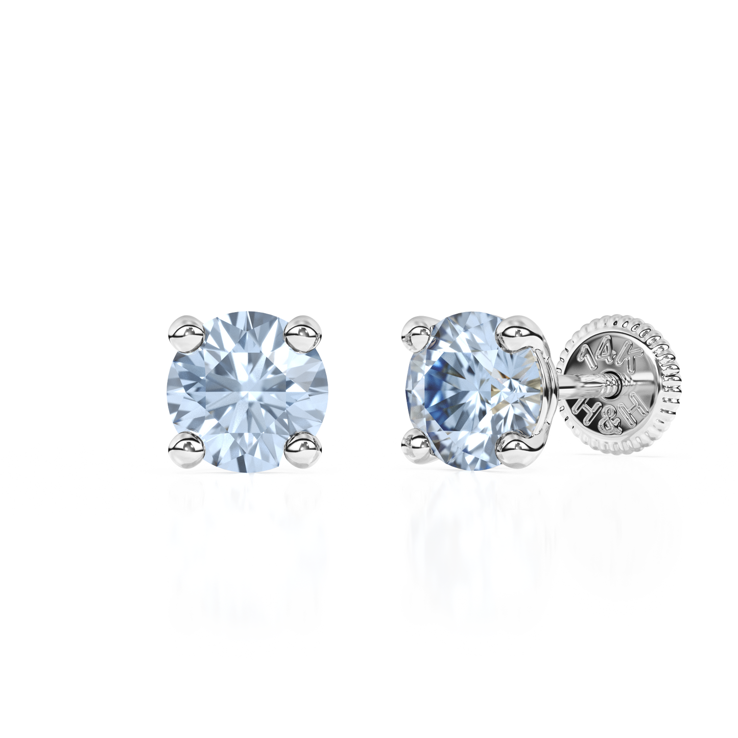 March Birthstone, 4mm Swarovski Crystal Stud Earrings - Solid 14K White Gold, Screw Back, for Babies & Children