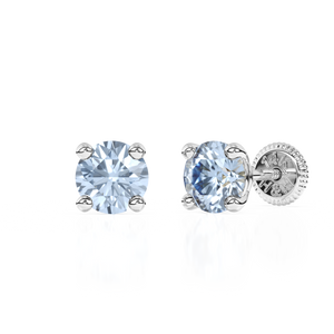 March Birthstone, 4mm Swarovski Crystal Stud Earrings - Solid 14K White Gold, Screw Back, for Babies & Children