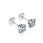 March Birthstone, 4mm Swarovski Crystal Stud Earrings - Solid 14K White Gold, Screw Back, for Babies & Children