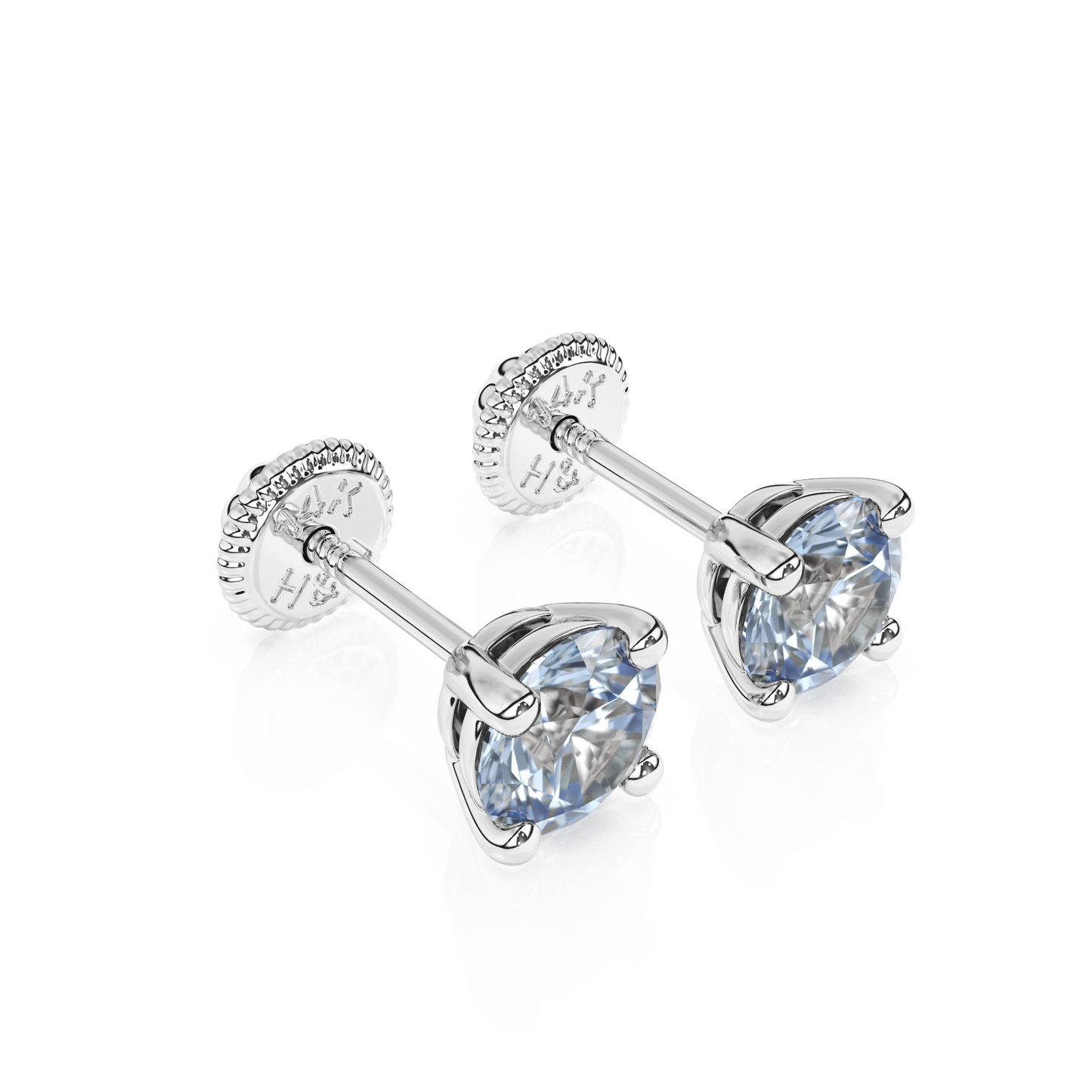 March Birthstone, 4mm Swarovski Crystal Stud Earrings - Solid 14K White Gold, Screw Back, for Babies & Children