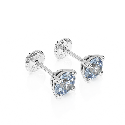 March Birthstone, 4mm Swarovski Crystal Stud Earrings - Solid 14K White Gold, Screw Back, for Babies & Children