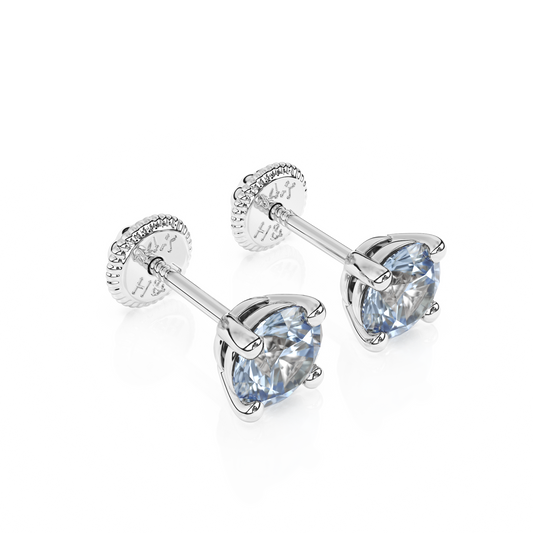 March Birthstone, 4mm Swarovski Crystal Stud Earrings - Solid 14K White Gold, Screw Back, for Babies & Children