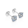 March Birthstone, 4mm Swarovski Crystal Stud Earrings - Solid 14K White Gold, Screw Back, for Babies & Children