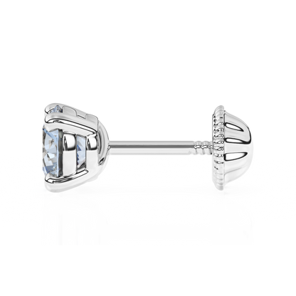 March Birthstone, 4mm Swarovski Crystal Stud Earrings - Solid 14K White Gold, Screw Back, for Babies & Children