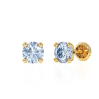 March Birthstone, 4mm Swarovski Crystal Stud Earrings - Solid 14K Gold, Screw Back, for Babies & Children