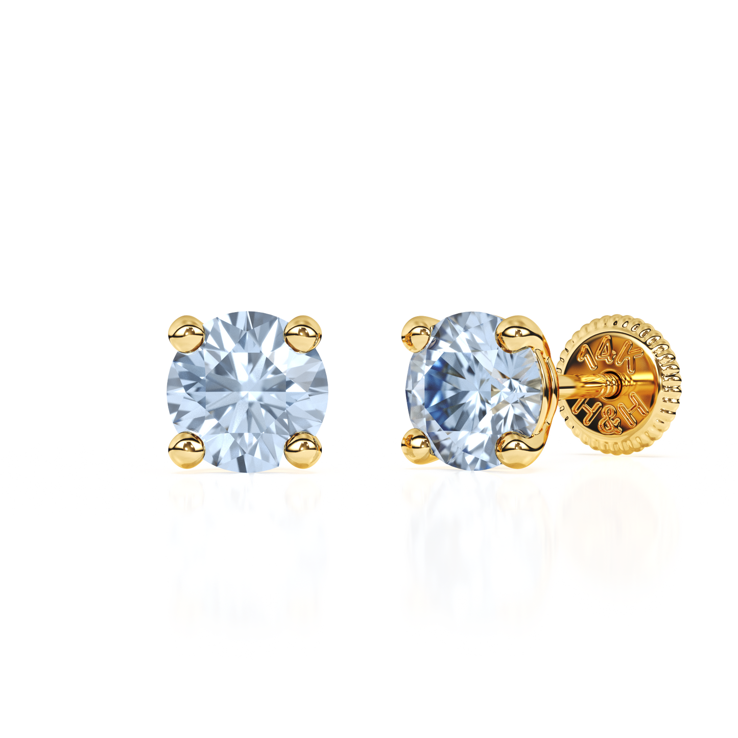 March Birthstone, 4mm Swarovski Crystal Stud Earrings - Solid 14K Gold, Screw Back, for Babies & Children