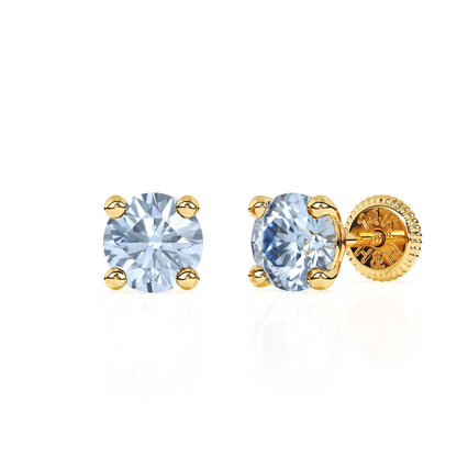 March Birthstone, 4mm Swarovski Crystal Stud Earrings - Solid 14K Gold, Screw Back, for Babies & Children