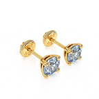 March Birthstone, 4mm Swarovski Crystal Stud Earrings - Solid 14K Gold, Screw Back, for Babies & Children