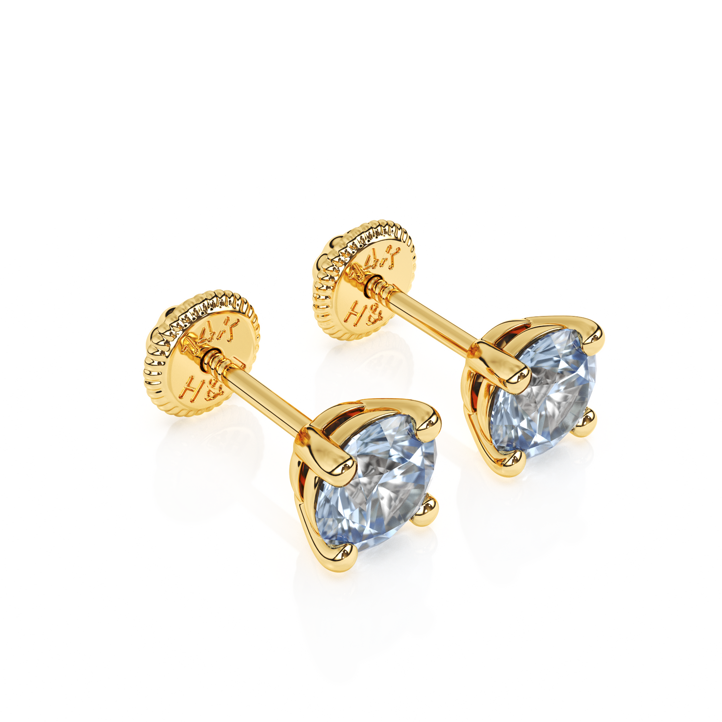 March Birthstone, 4mm Swarovski Crystal Stud Earrings - Solid 14K Gold, Screw Back, for Babies & Children