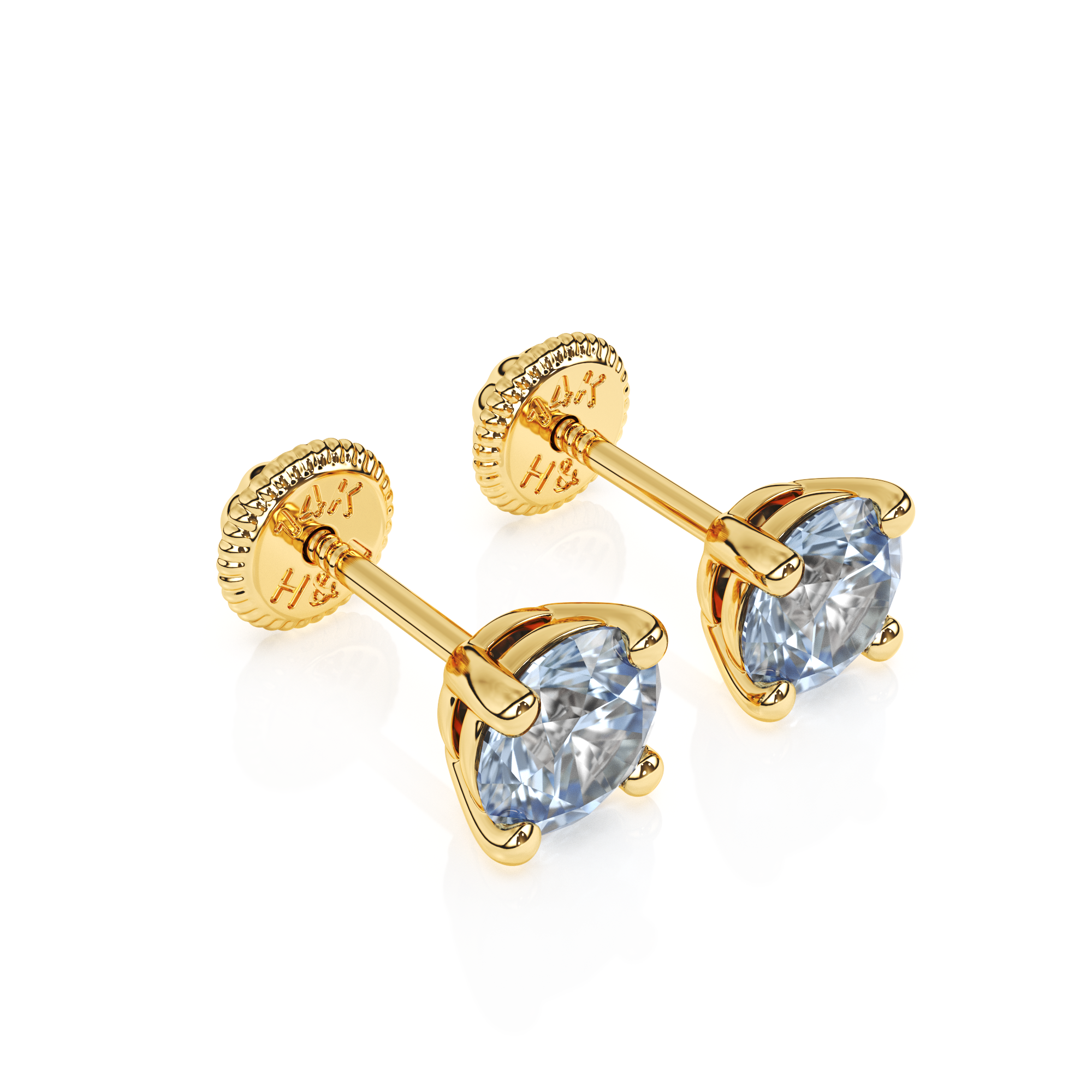 March Birthstone, 4mm Swarovski Crystal Stud Earrings - Solid 14K Gold, Screw Back, for Babies & Children