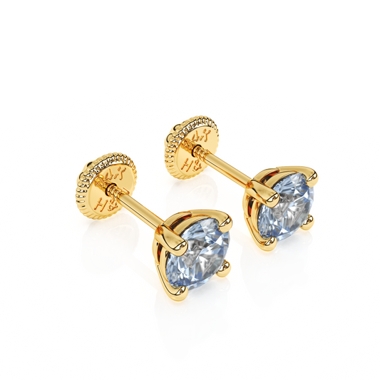 March Birthstone, 4mm Swarovski Crystal Stud Earrings - Solid 14K Gold, Screw Back, for Babies & Children