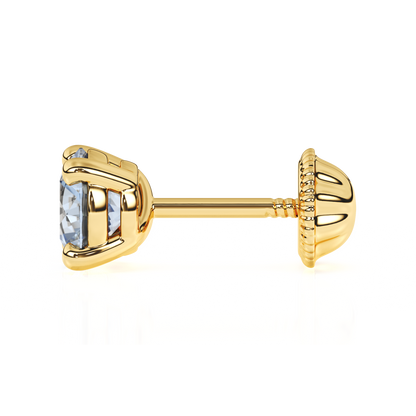 March Birthstone, 4mm Swarovski Crystal Stud Earrings - Solid 14K Gold, Screw Back, for Babies & Children