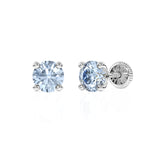 Swarovski March birthstone stud earrings in white gold with screwback post.