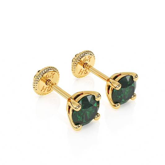 May Birthstone, 4mm Swarovski Crystal Stud Earrings - Solid 14K Gold, Screw Back, for Babies & Children