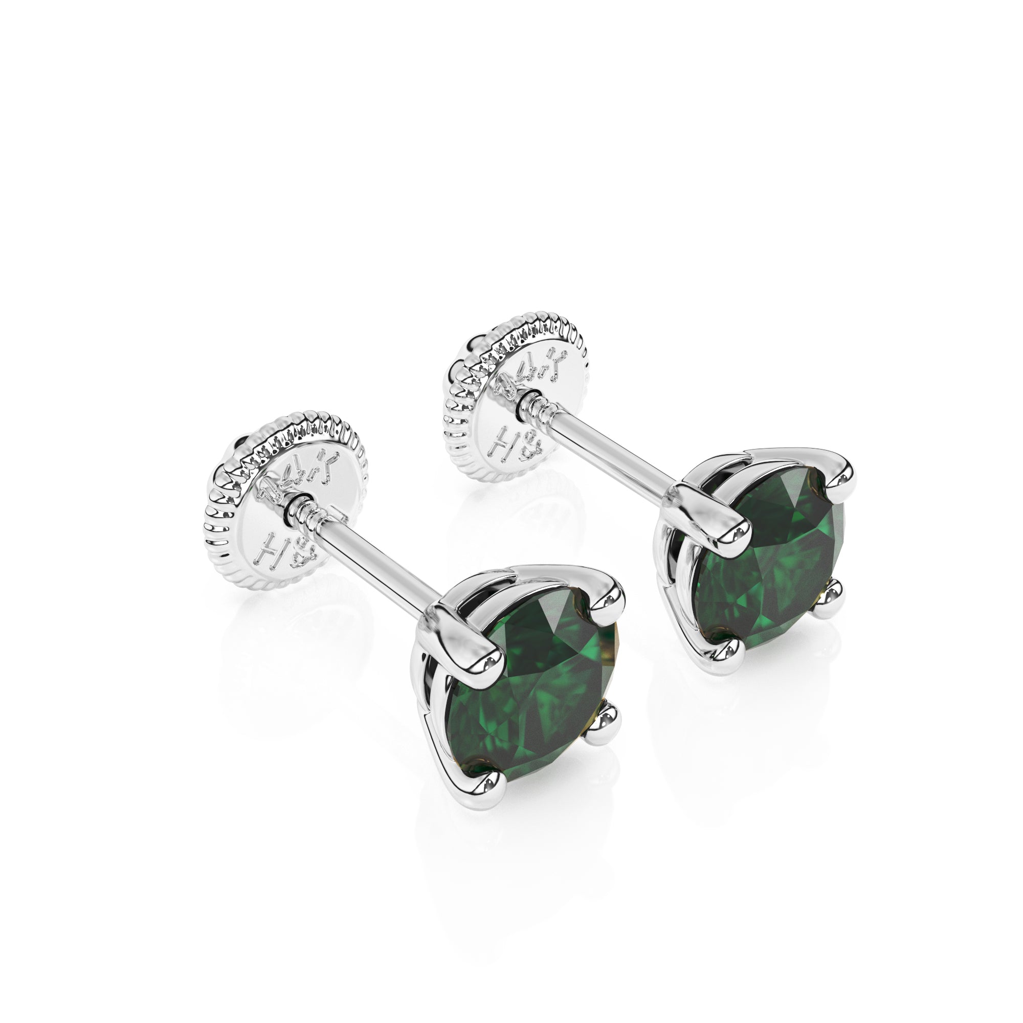 Swarovski May birthstone stud earrings in white gold with screwback post.