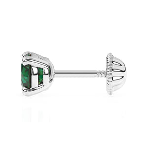 Swarovski May birthstone stud earrings in white gold with screwback post.