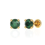 Swarovski May birthstone stud earrings in yellow gold with screwback post.