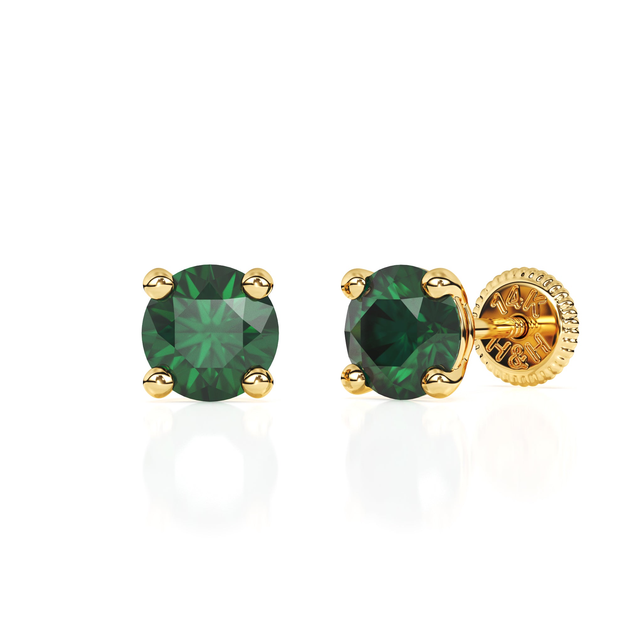 Swarovski May birthstone stud earrings in yellow gold with screwback post.