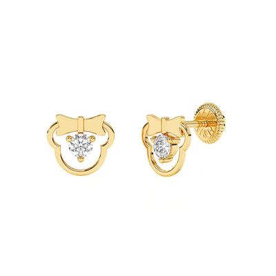 Miss Mouse with Bow, Clear Round CZ Stud Earrings4