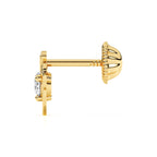 Side view of Miss Mouse with Bow clear round CZ stud earrings in solid 14K yellow gold with screw-back posts.