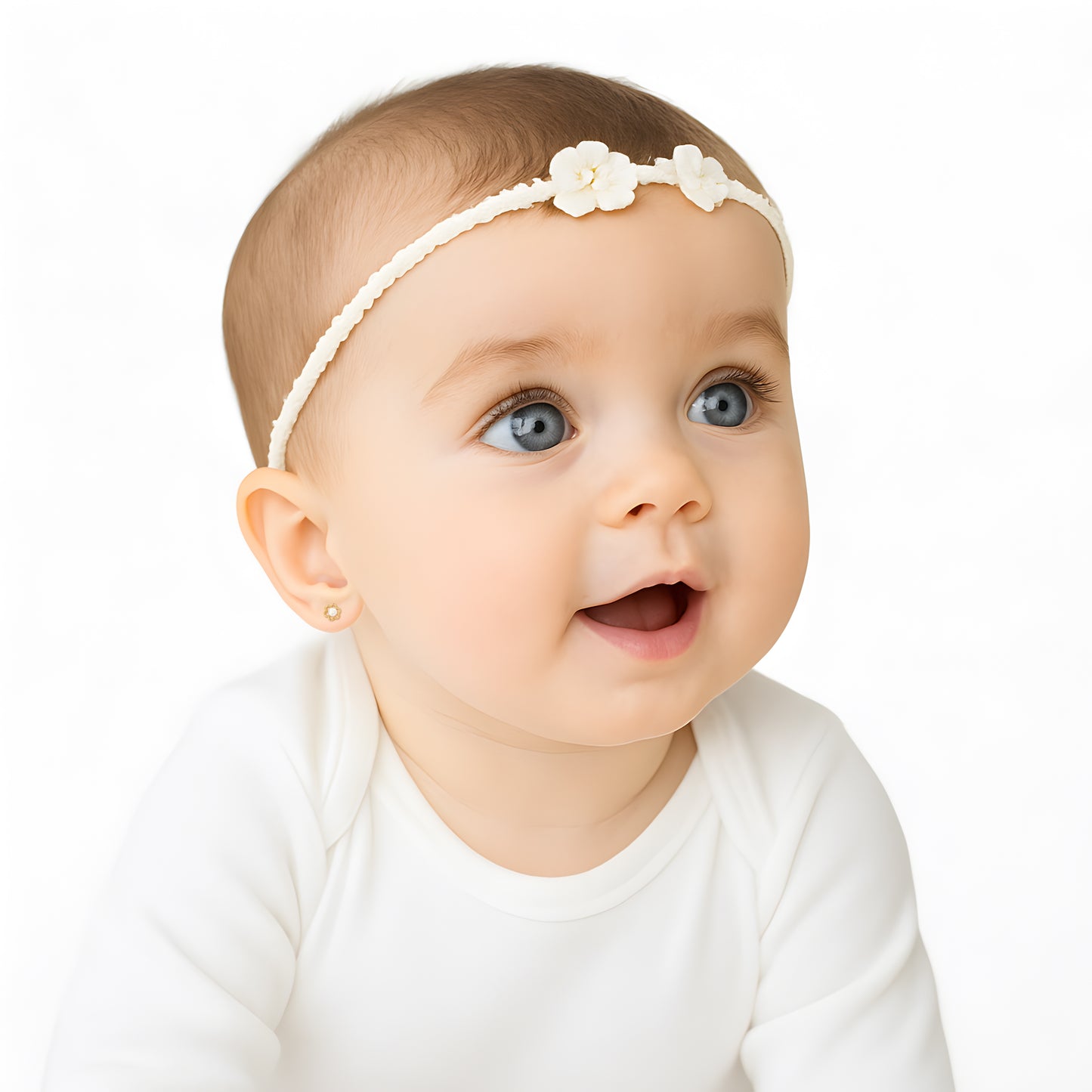 Petals and Pearls, AAA-Pearl Stud Earrings - Solid 14K Gold, Screw Back, for Babies & Children
