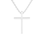 White gold cross necklace on a white background.