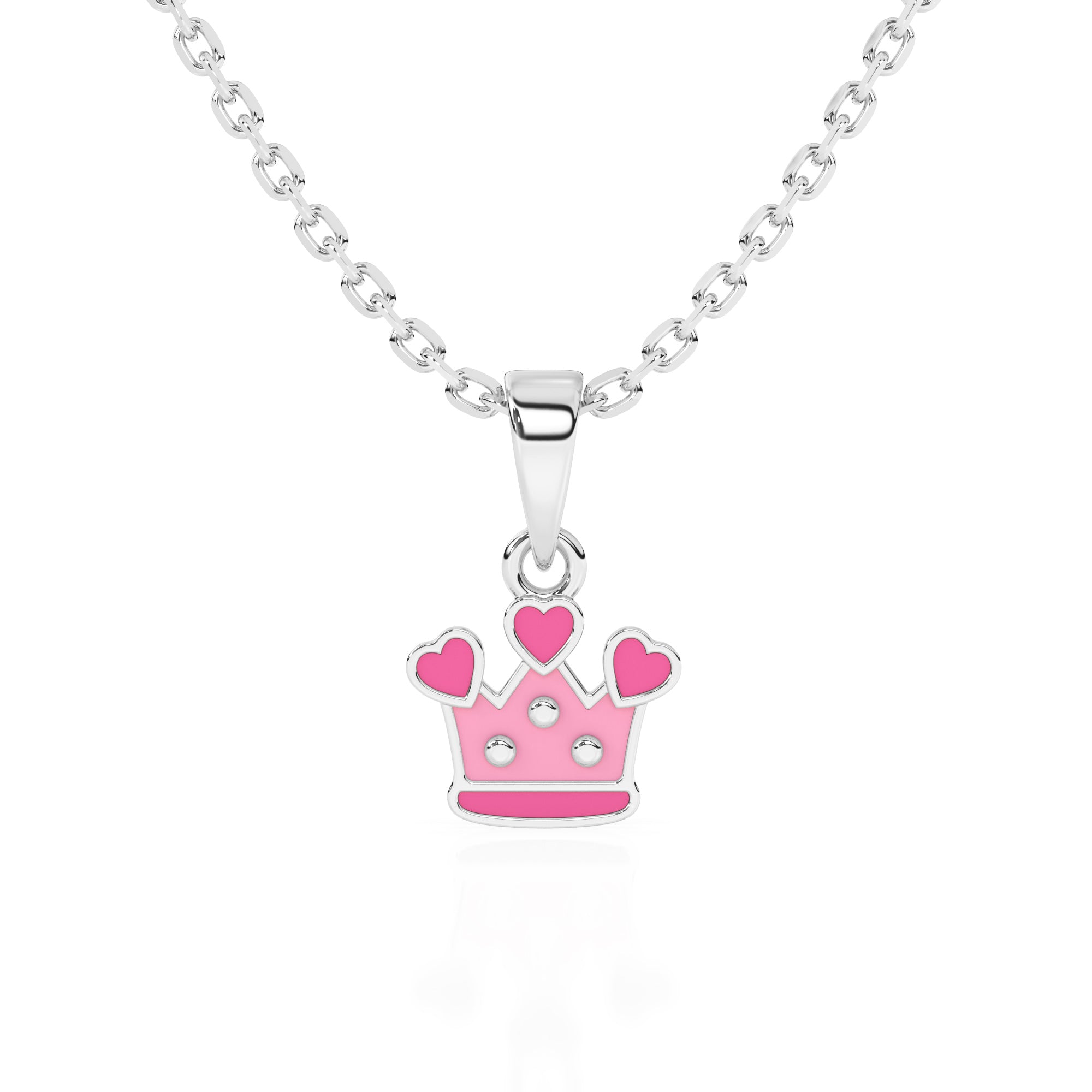 Sterling silver pink tiara pendant necklace on a white background.