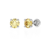 November Birthstone, 4mm Swarovski Crystal Stud Earrings - Solid 14K White Gold, Screw Back, for Babies & Children