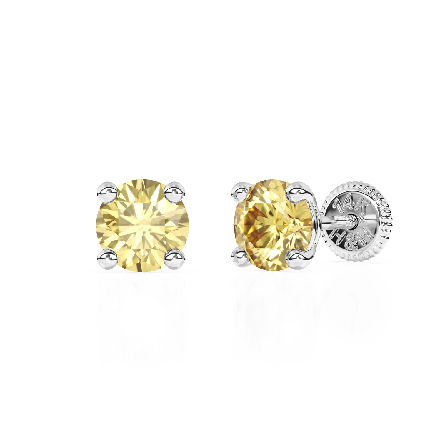 November Birthstone, 4mm Swarovski Crystal Stud Earrings - Solid 14K White Gold, Screw Back, for Babies & Children