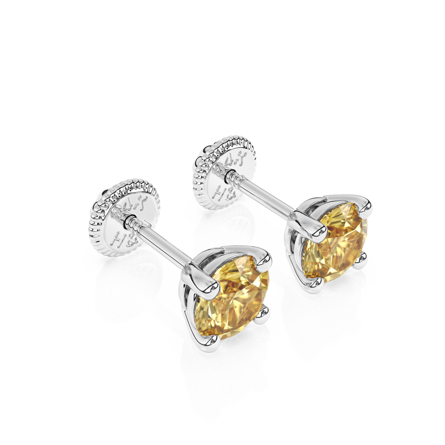 November Birthstone, 4mm Swarovski Crystal Stud Earrings - Solid 14K White Gold, Screw Back, for Babies & Children